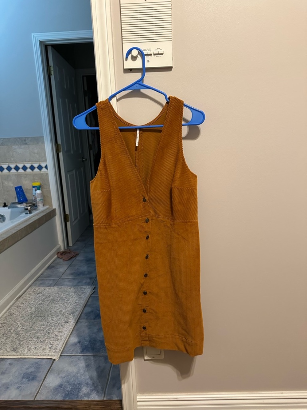 Free People Corduroy Button-Front Mini Dress in Mustard Brown